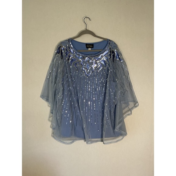 Bob Mackie Wearable Art Tunic Size 2X Embellished Blue W/ Sequins V Neck - Picture 1 of 8